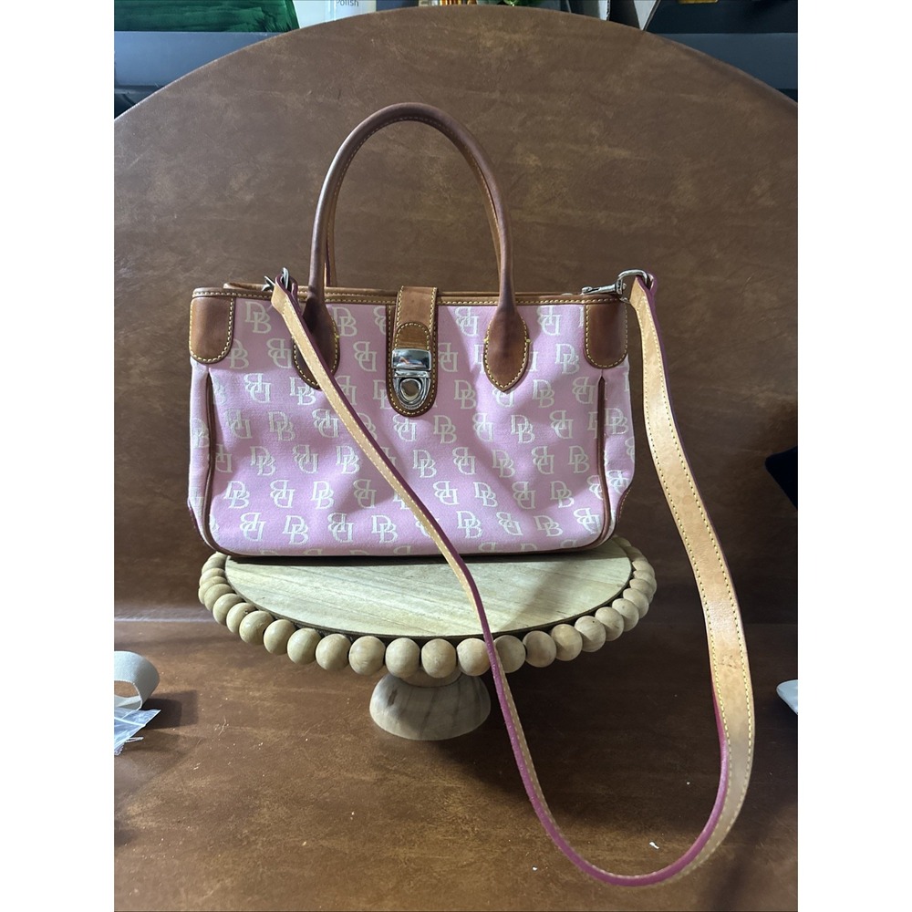Dooney & Bourke VTG Pink Signature Canvas Hand/Shoulder Bag Y2K Leather Cute 90s